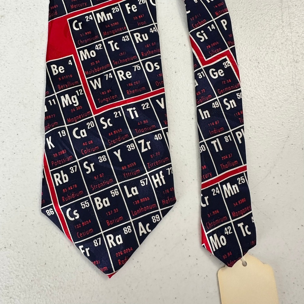 Vintage 1994 Ralph Marlin Periodic Table of Elements Science Novelty Navy Tie